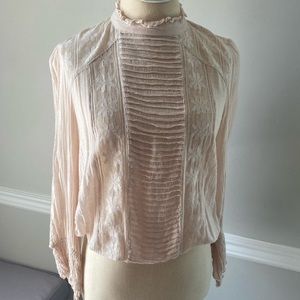 Free People Victorian Edwardian light pink gauze lace blouse
